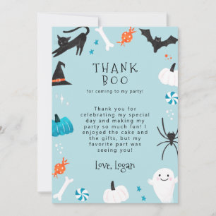 Blue Halloween Birthday Party Thank Boo You Card