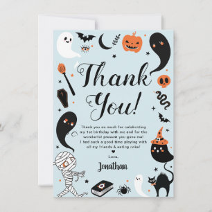 Blue Halloween Birthday Photo Thank You Card