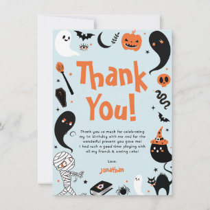 Blue Halloween Boy Photo Birthday Thank You Card