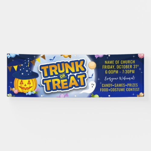 Blue Halloween Candy Trunk or Treat Cute Pumpkin Banner