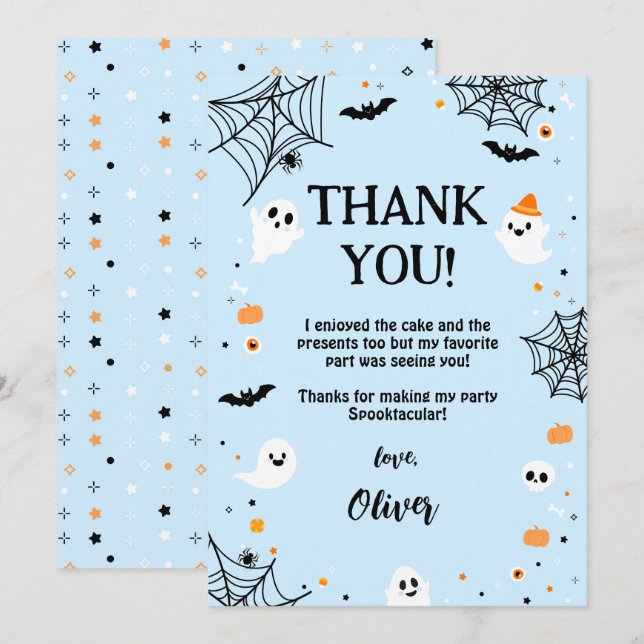 Blue Halloween Cute Ghost Thank You Card (Front/Back)