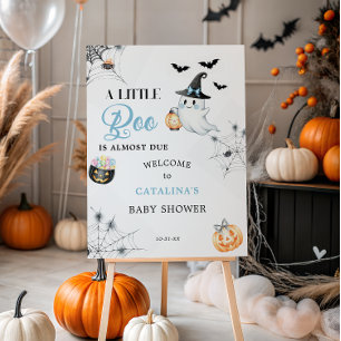Blue Halloween Ghost Baby Shower Welcome Sign