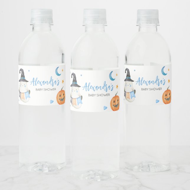 Blue Halloween Ghost Little Boo Bottle Label (Bottles)