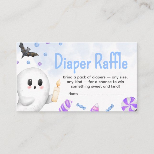Blue Halloween Its a Boy Baby Shower Diaper Raffle Enclosure Card (Front)