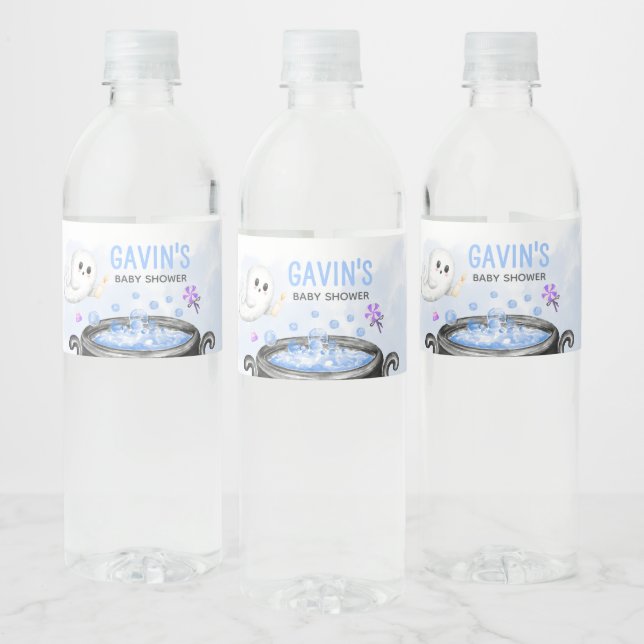 Blue Halloween It's a Boy Baby Shower Water Bottle Label (Bottles)