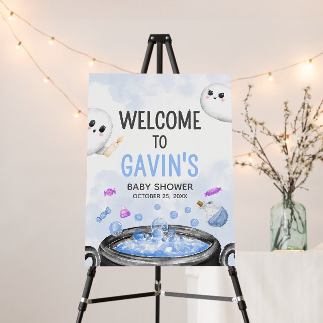 Blue Halloween It's a Boy Baby Shower Welcome Sign (In Situ (Stand))