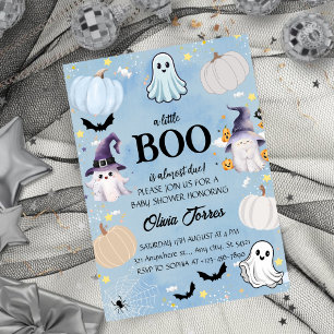 Blue Halloween Little Boo Baby Shower Invitation