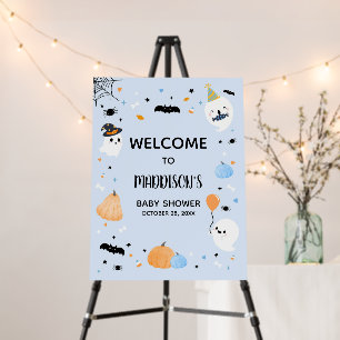 Blue Halloween Little Boo Baby Shower Welcome Sign