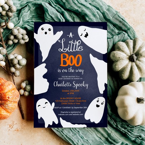 Blue Halloween little boo ghosts baby shower Invitation