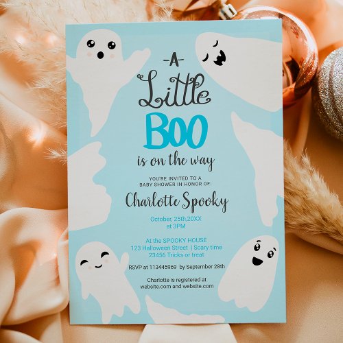 Blue Halloween little boo ghosts baby shower Invitation