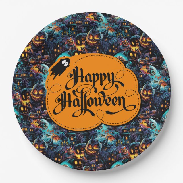 Blue Halloween  Paper Plates (Front)