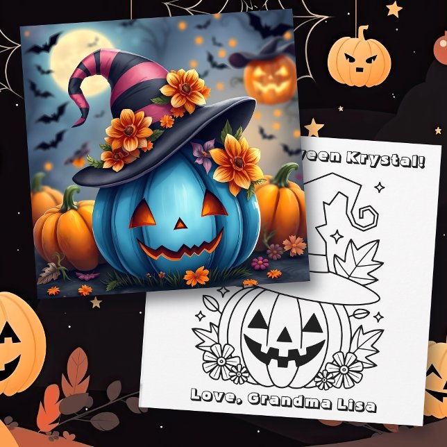 Blue Halloween Pumpkin & Color Me  Card (Creator Uploaded)