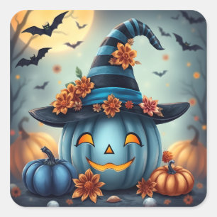 Blue Halloween Pumpkin Jack-o-lantern Square Sticker
