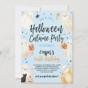 Blue Halloween Spooky Boy Birthday Costume Party Invitation