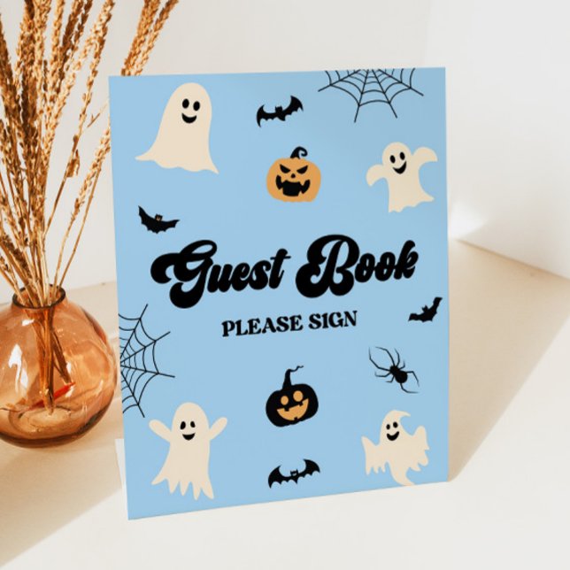 Blue Halloween Spooky Guest Book Pedestal Sign (Creator Uploaded)