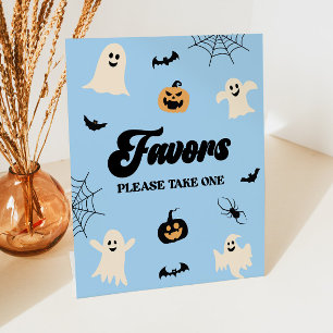 Blue Halloween Spooky Party Favors Pedestal Sign