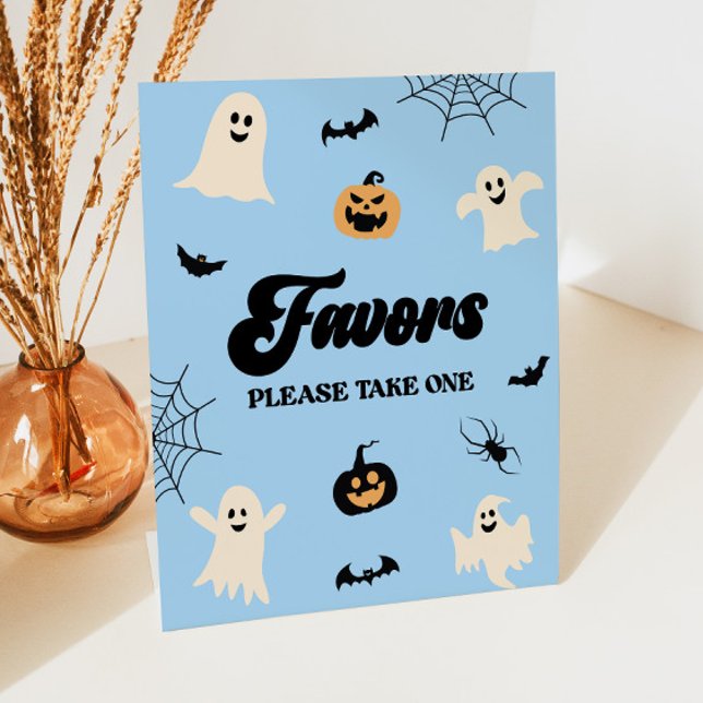 Blue Halloween Spooky Party Favors Pedestal Sign (Creator Uploaded)