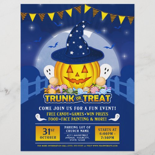 Blue Halloween Trunk or Treat Cute Pumpkin Event Flyer