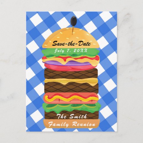 Blue Hamburger Summer Cookout Barbecue BBQ Party Announcement Postcard