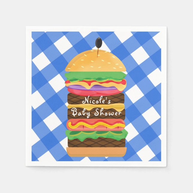 Blue Hamburger Summer Cookout Barbecue BBQ Party Paper Napkins (Front)