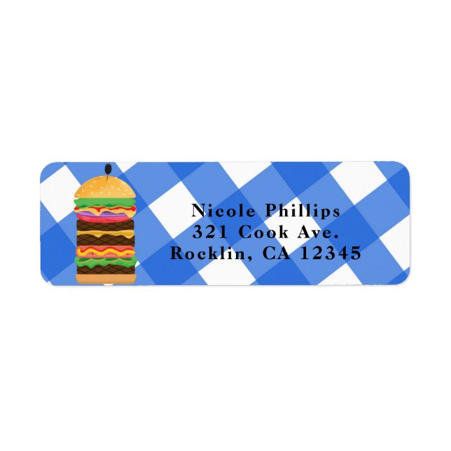 Blue Hamburger Summer Cookout Barbecue Invitation Label (Front)