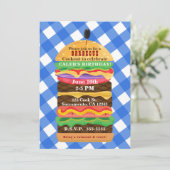 Blue Hamburger Summer Cookout Barbecue Invitations (Standing Front)