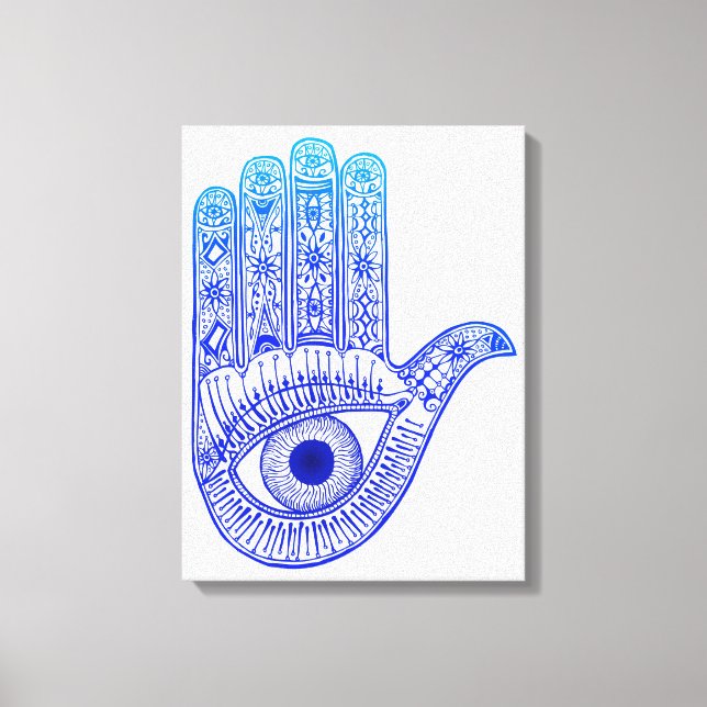 Blue Hamsa Hand / Evil Eye Defense / Hand of Mary Canvas Print (Front)