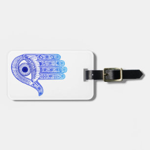 Blue Hamsa Hand / Evil Eye Defense / Hand of Mary Luggage Tag