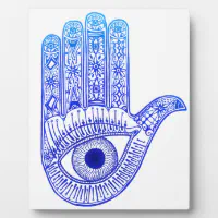 Blue Hamsa Hand Evil Eye Defense Hand of Mary Plaque Zazzle
