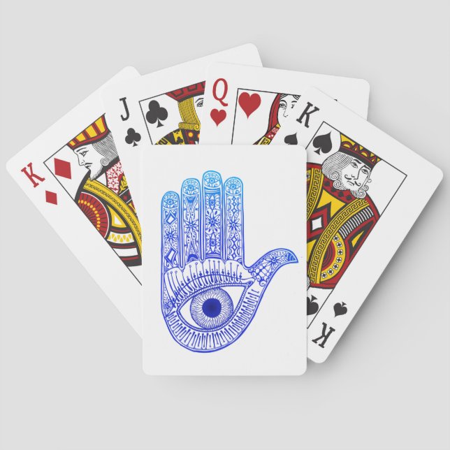 Blue Hamsa Hand / Evil Eye Defense / Hand of Mary Poker Cards (Back)