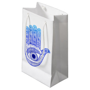 Blue Hamsa Hand / Evil Eye Defense / Hand of Mary Small Gift Bag