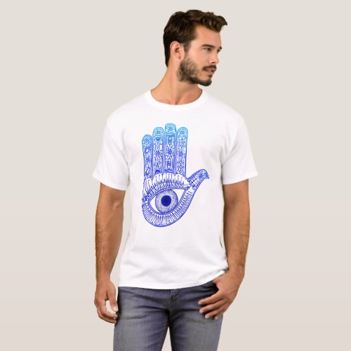 Blue Hamsa Hand  Evil Eye Defense  Hand of Mary T_Shirt