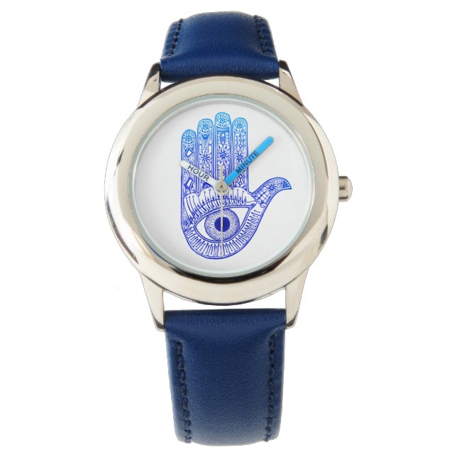 Blue Hamsa Hand / Evil Eye Defense / Hand of Mary Watch (Front)