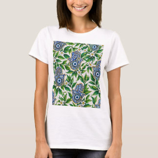 Blue Hamsa Hand of Fatima Floral Pattern T-Shirt