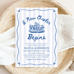 Blue Hand Drawn A New Chapter Begins Baby Shower Invitation