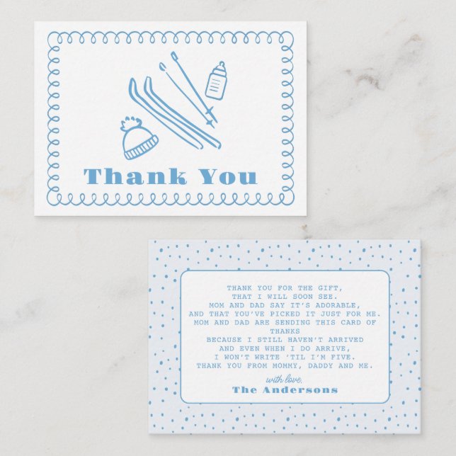 Blue Hand-Drawn Après Bébé Baby Shower Thank You Note Card (Front/Back)