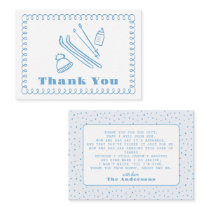Blue Hand-Drawn Après Bébé Baby Shower Thank You Note Card