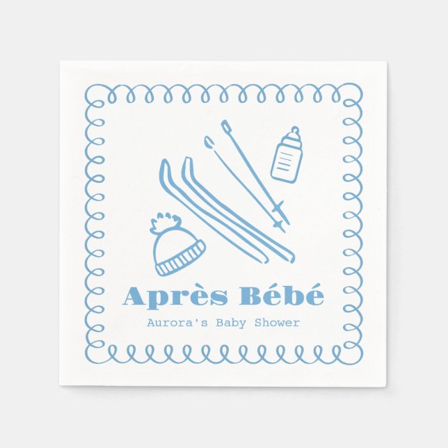 Blue Hand-Drawn Après Bébé Boy Baby Shower Napkins (Front)
