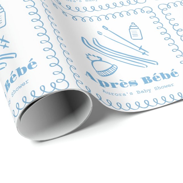 Blue Hand-Drawn Après Bébé Boy Baby Shower Wrapping Paper (Roll Corner)