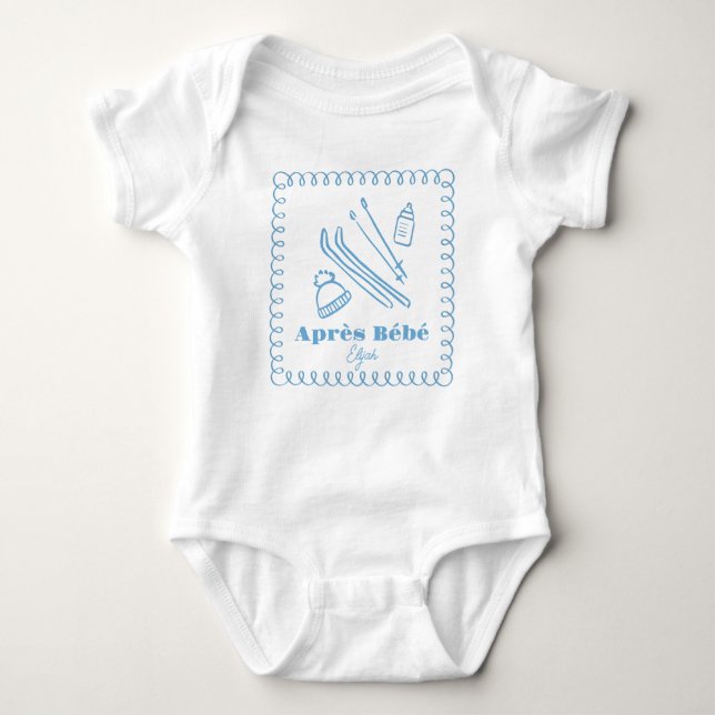 Blue Hand-Drawn Après Bébé Winter Ski Boy Baby Bodysuit (Front)