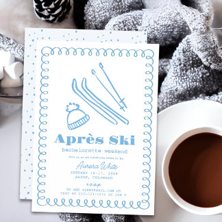 Blue Hand-Drawn Après Ski Bachelorette Weekend Invitation