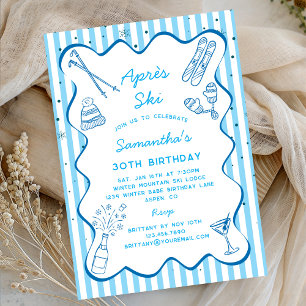 Blue Hand Drawn Apres Ski Winter Birthday Party Invitation