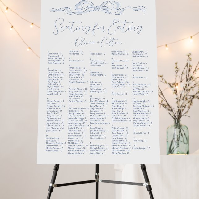 Blue Hand Drawn Bow Alphabetical Seating Chart Foam Board (In Situ (Stand))