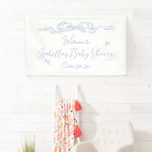 Blue Hand Drawn Bow Baby Shower Welcome Banner
