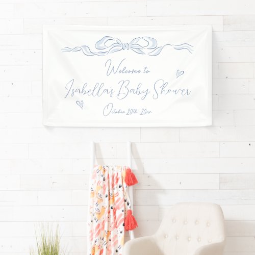 Blue Hand Drawn Bow Baby Shower Welcome  Banner