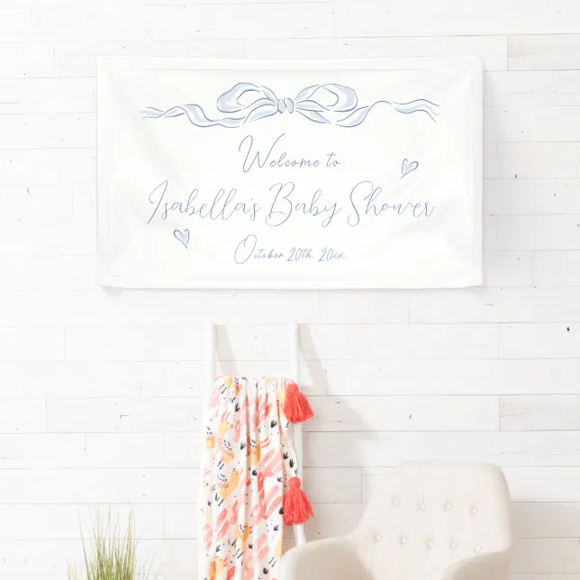 Blue Hand Drawn Bow Baby Shower Welcome Banner | Zazzle