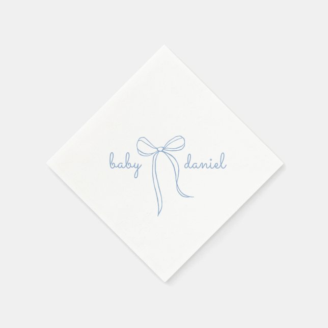 blue Hand Drawn Bow Boy Baby Shower Napkins (Corner)