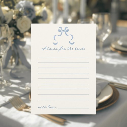 Blue Hand Drawn Bow Bridal Shower Advice Card