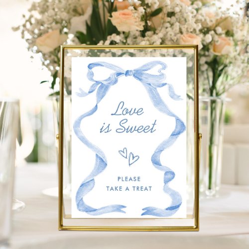 Blue Hand Drawn Bow Bridal Shower Love is Sweet Poster