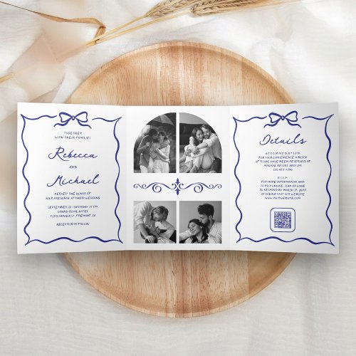 Blue Hand Drawn Bow QR Code Photo Wedding